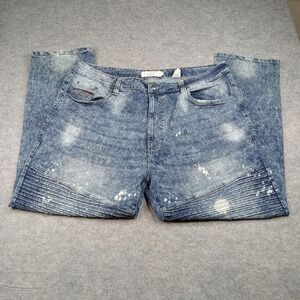 Akademiks Jeans Men 46x32 Light Baggy Moto Biker Splatter Distress Denim Jeanius